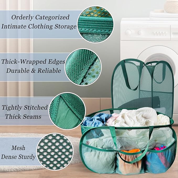 Collapsible Laundry Basket 2 pack, Mesh Pop Up Laundry Hampers
