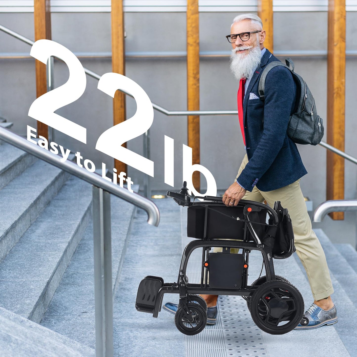 22 lbs Carbon Fiber Electric Wheelchair for Adults, 29-Mile Range Lightweight Foldable with Dual Batteries, Portable Airline Approved Travel Power Chair, Black