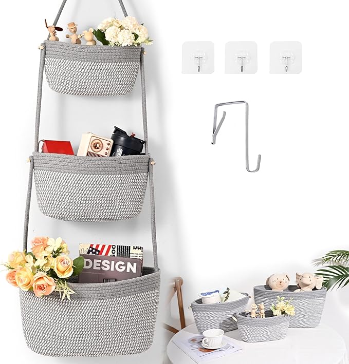 Hanging Storage Baskets, Over the Door Basket, Cotton Wall Baskets Storage
