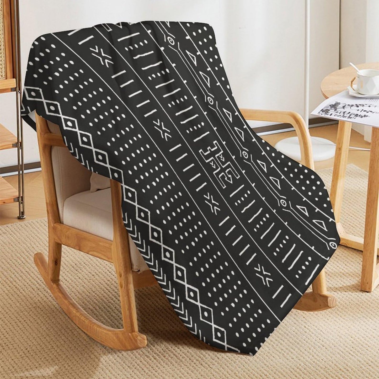ZhiRain Traditional African Geometric Throw Blanket Black and White Tribal Ethnic Blanket for Sofa Bed Couch Chair Or Dorm 50"x60"
