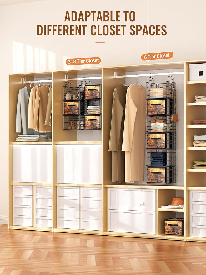 Closet Hanging Organizer with Drawers, 6 Tier Metal Closet Organizers and