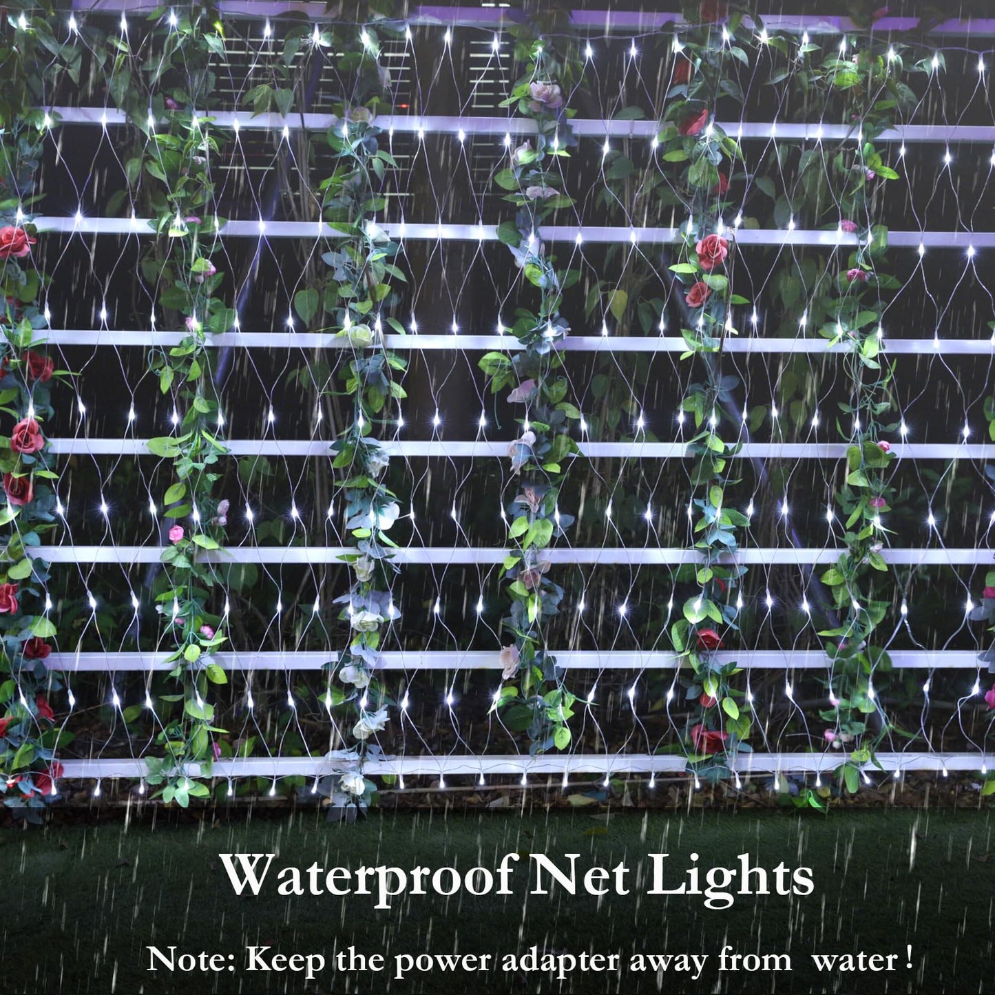Joomer Christmas Net Lights - 12FT x 5FT 360 LED Plug-in Mesh Lights, Waterproof with 8 Modes, Timer, Connectable for Bushes, Trees, Garden, Outdoor Christmas Decor (Clear Wire, White)