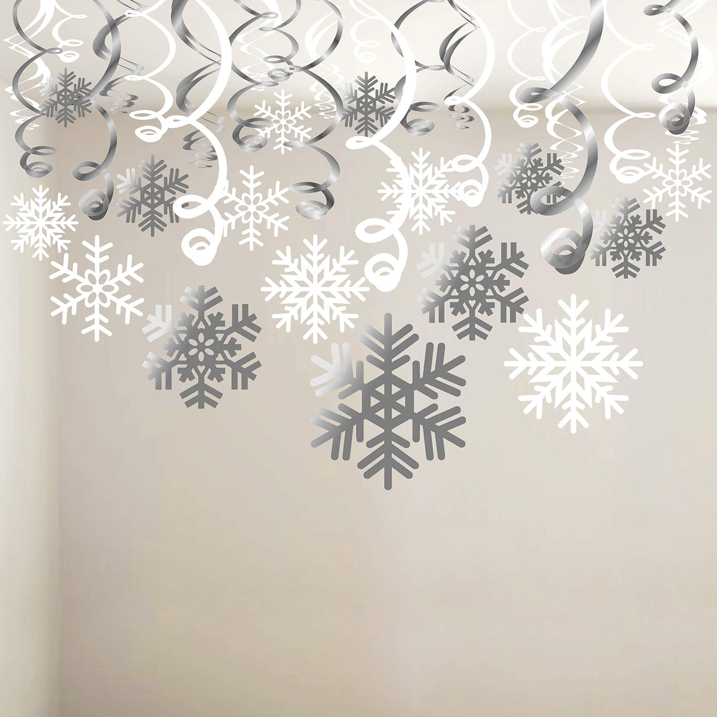 Snowflake Swirls Decoration(30pcs), Konsait Merry Christmas Snowflake Hanging Swirls Garland Foil Ceiling Ornaments for Xmas Winter Wonderland Holiday Party Decor Supplies,Already Assembled