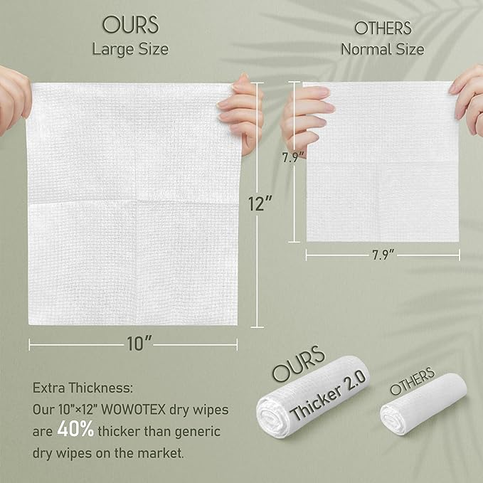 THICKER Dry Wipes 50 Count Disposable Face Towels 10x12" | Ultra Soft
