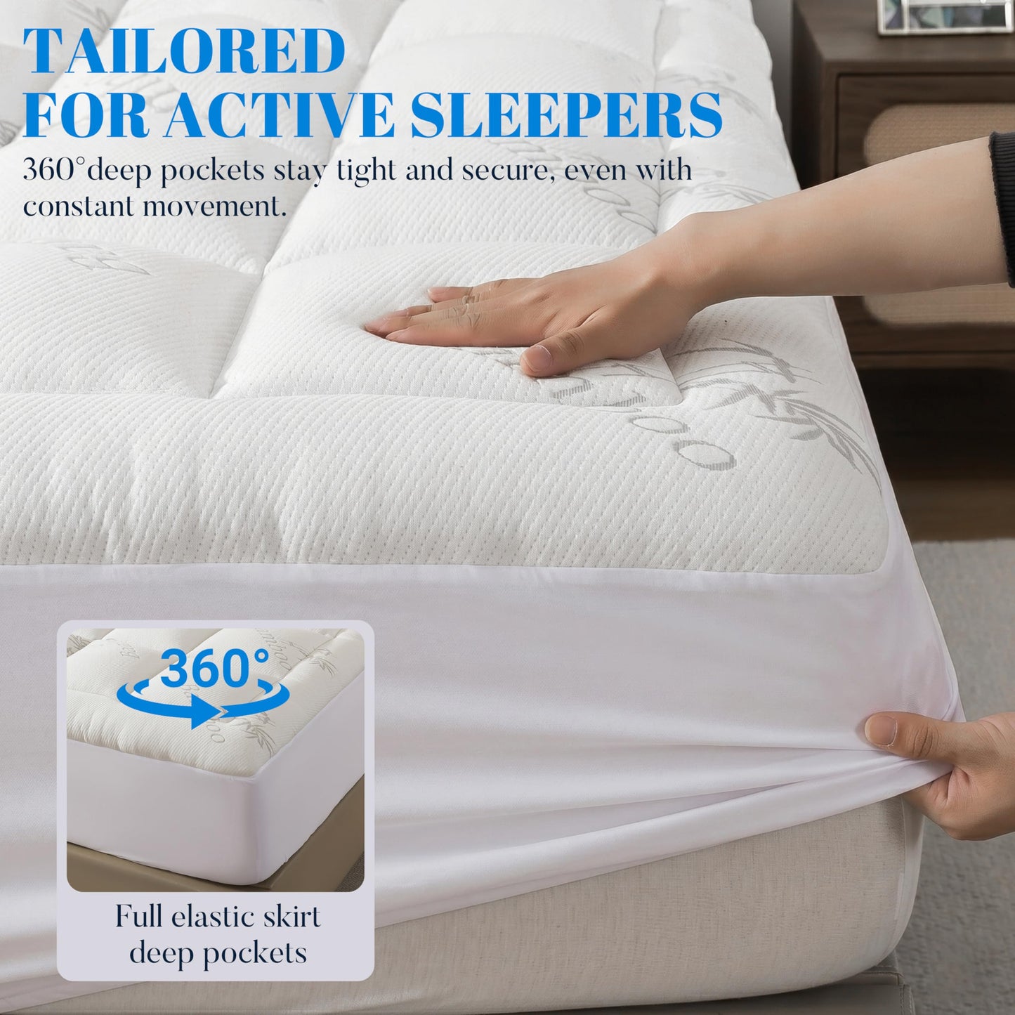 Ubauba 100% Waterproof King Size Mattress Topper, Viscose Made from Bamboo Pillow Top Mattress Protector for Back Pain Relief, Breathable Cooling Mattress Pad for Hot Sleeper, 8-21 Inch Deep Pocket
