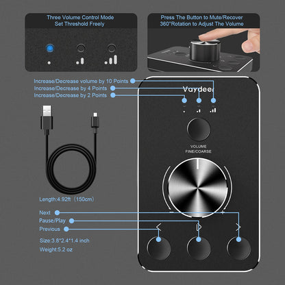 VAYDEER Volume Control Knob with One-Click Mute Function and 3 Volume Control Modes, USB Volume Knob Multimedia Controller for Win 7/8/10/Mac, Gift for Festivals Loved Ones