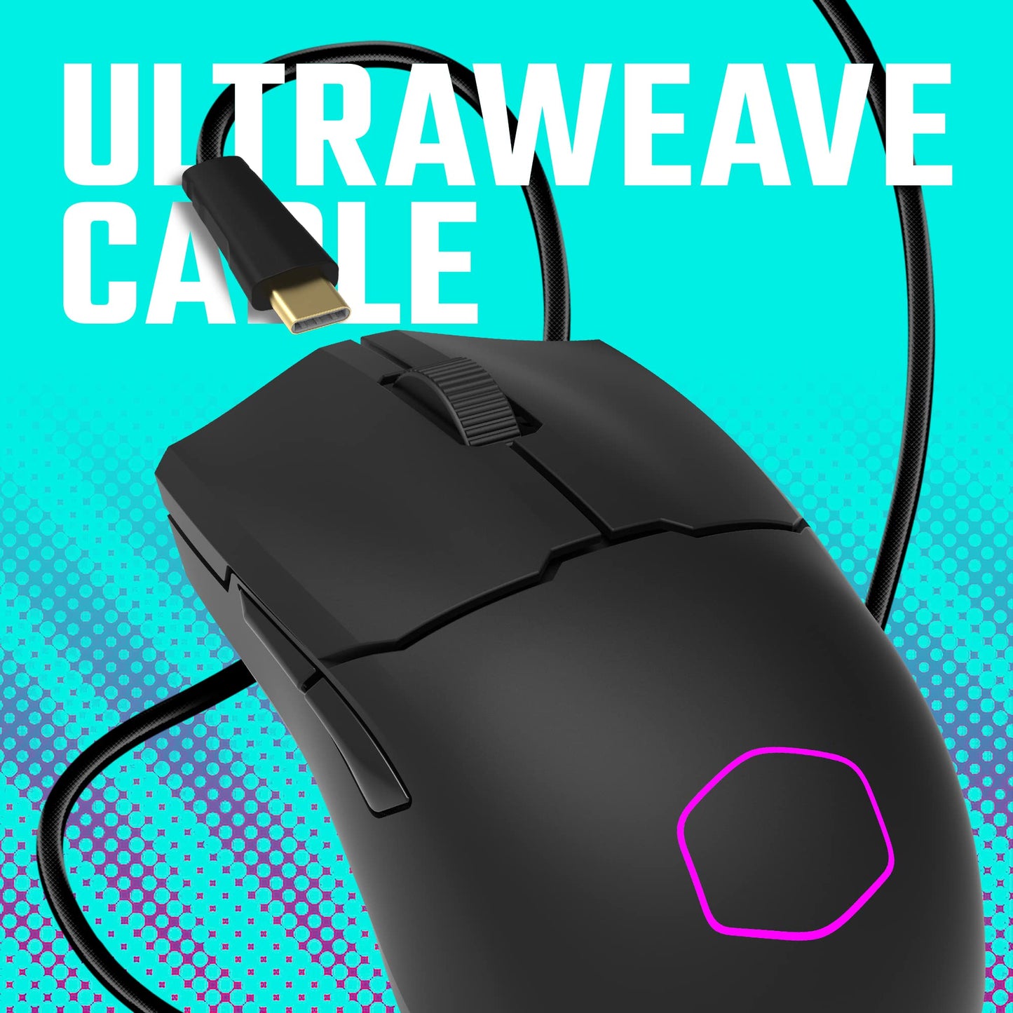 Cooler Master MM712 Wireless Gaming Mouse Black with Adjustable 19,000 DPI, 2.4GHz and Bluetooth , Ultraweave Cable, PTFE Feet, RGB Lighting and MasterPlus+ Software