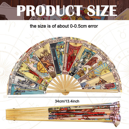 Weysat Tarot Card Hand Fan Rave Fan Fortune Teller Decor Oversized Folding Bamboo Witchy Gifts for Women Gypsy Cosplay EDM Music Gala Festival Mystic Accessories(Classic)