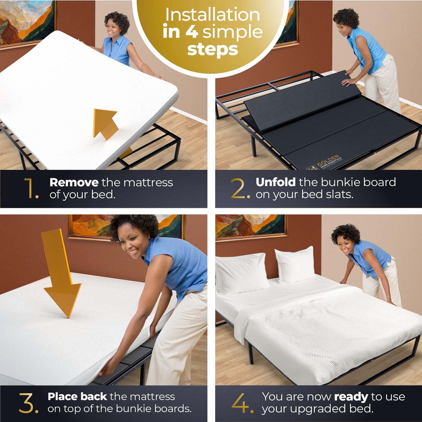Golden Home Essentials 58in x 80in Heavy Duty Bunkie Board for Queen Size Bed, Extra Sturdy Bed Board for Frame - Low Profile Under Mattress Support Board to Stop Sagging Mattress