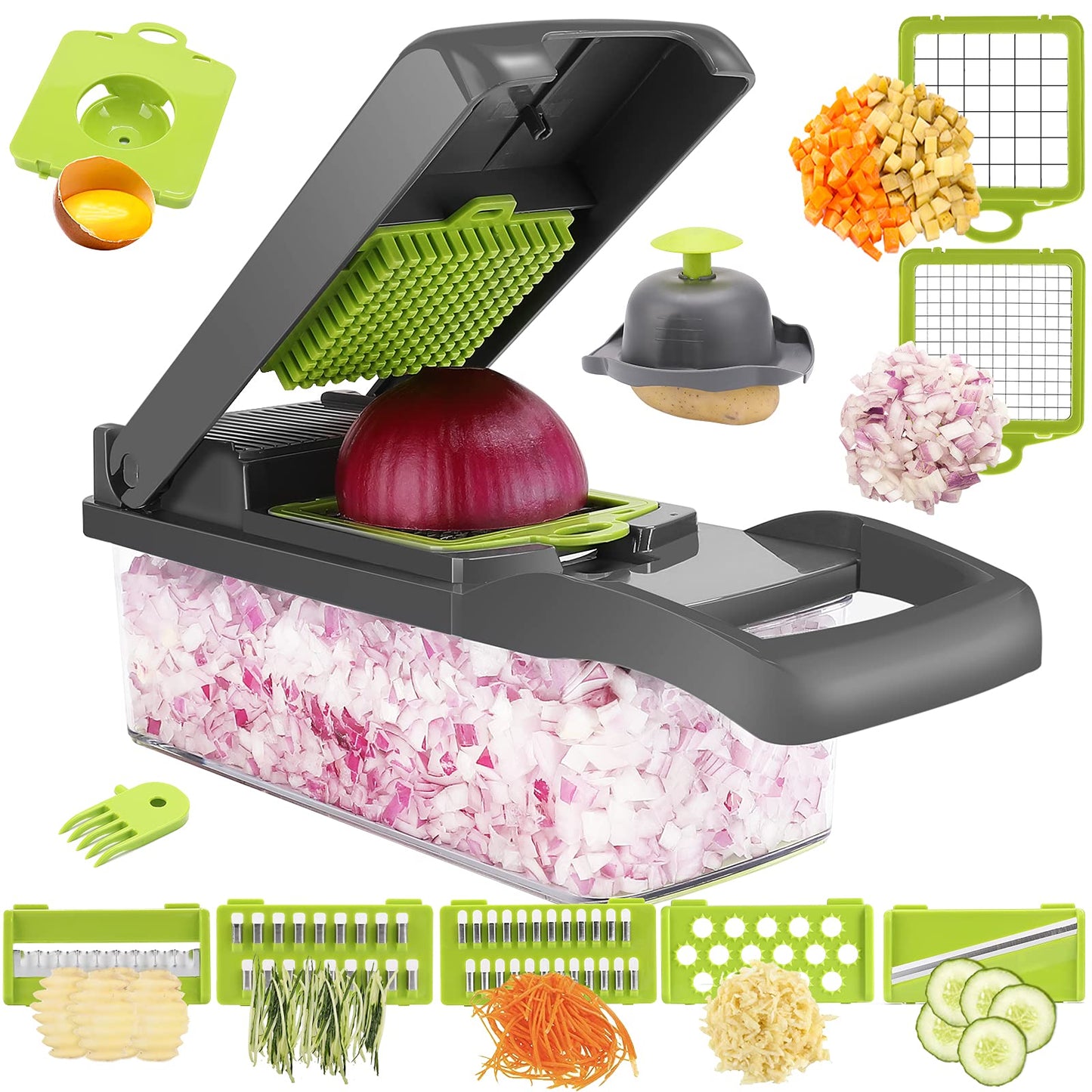 AHCZDDK Vegetable Chopper - Time-and Labor-Saving Food - Pro Onion Cutter and Dicers, 12 in 1 Multifunctional Veggie Chopper, Container for Salad Potato Carrot Garlic…