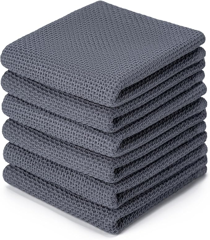 BOOMIBOO 6-Pack Kitchen Dish Cloths, 100% Cotton Waffle Weave, Ultra Soft