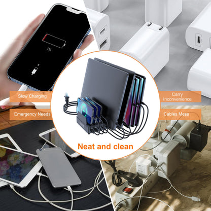 chipofy 500W Charging Station for Multiple Devices, 10-Port Multi USB C Fast Charger Station with Organizer Stand for MacBook Laptop, iPad, iPhone 17 16 Pro Max, Galaxy S25/S24 and More
