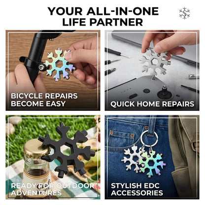 3Packs Snowflake Multi Tool, 18-in-1 Stainless Steel Snowflake Multitool for Bottle Opener and Flat Phillips Screwdriver Kit/Wrench,for Men Adults Da (3 PCS-A)