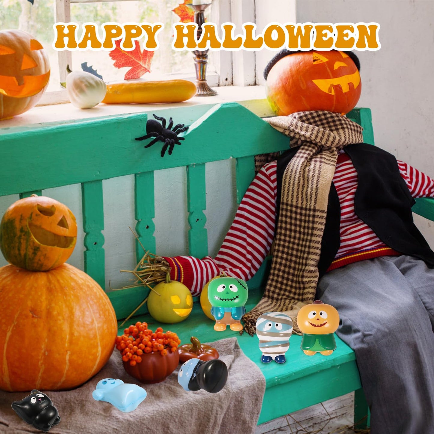 New 6 Packs-Halloween Squishies Toys Slow Rising Party Favors:Pumpkin,Zombie,Black Cat,Mummy,Vampire,Ghost Halloween Treat Bag Classroom Prizes,Stress Relief Toys for Kids Toddlers Gift