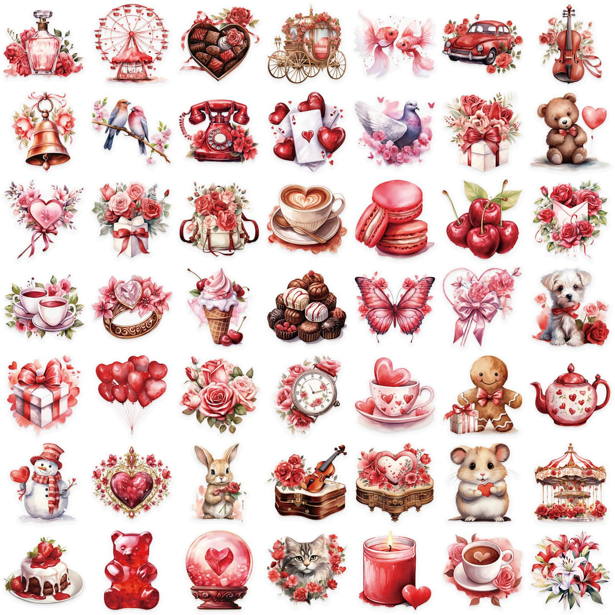 50pcs Transparent Love Stickers,Red Vintage Valentine Sticker Waterproof PET Stickers for Scrapbook Journaling Photo Album Collage Card Heart Romantic Sticker for Teens and Adults (red)