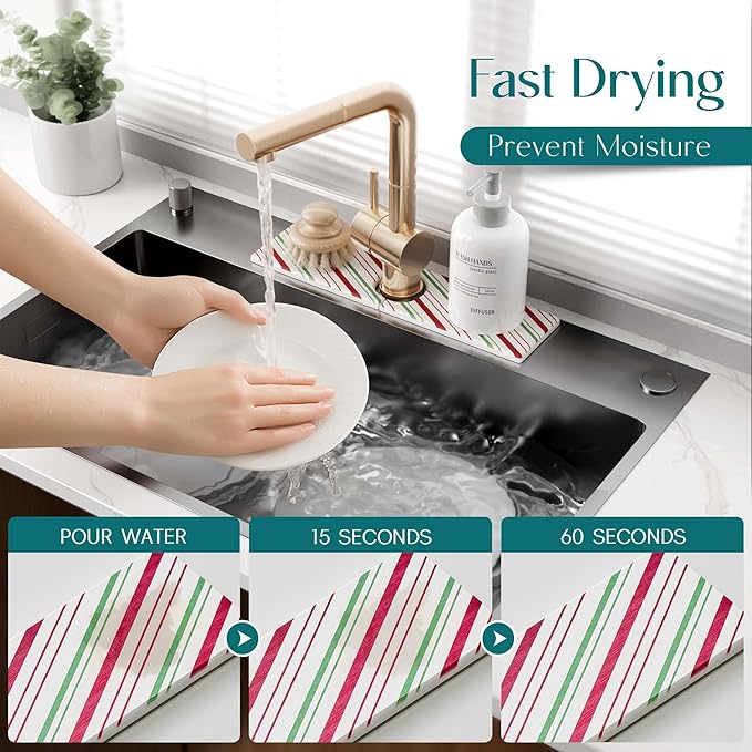 Stone Faucet Mat for Kitchen Sink, Diatomite Drying Stone Mat for Kitchen