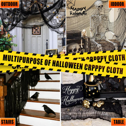 JOHOSEEK 4 Pack Halloween Creepy Cloth Decoration, 30 x 120 inch Black Gauze Halloween Decor, Scary Black Cheesecloth, Spooky Fabric Decoration for Haunted House Wall Yard Outdoor Indoor