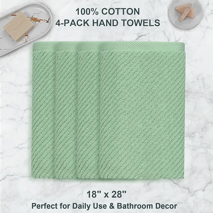 VOOVA & MOVAS Hand Towels for Bathroom Set of 4, Large 18" x 28", 100% Cotton |