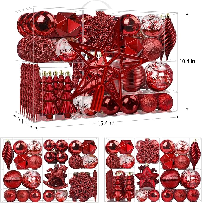 SHareconn 100pcs Christmas Tree Decorations Ornaments Set, Shatterproof Plastic Baubles Decorative Balls for Xmas Tree Decor Holiday Wedding Party, Burgundy