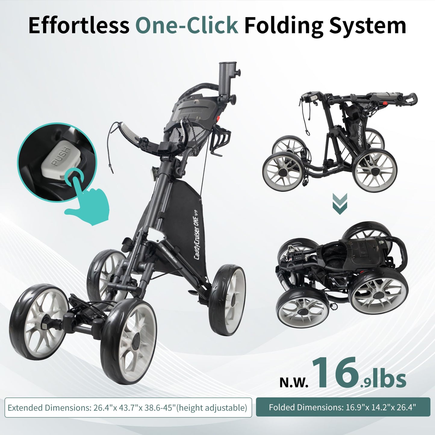 CaddyTek Golf Cruiser One V8 Push Cart Dark Grey