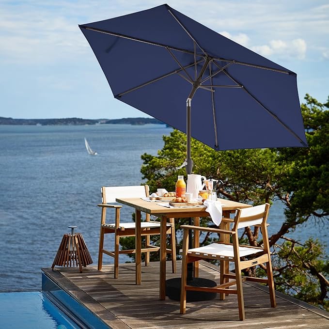 JEAREY 7.5FT Patio Umbrella Outdoor Market Umbrella with 6 Sturdy Ribs, Push Button Tilt/Crank Table Umbrella for Garden, Deck, Backyard and Pool, Navy