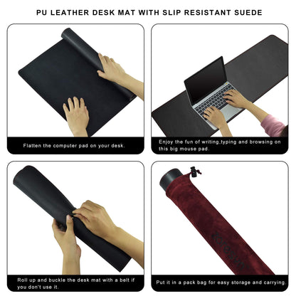 ZORESYN 4XL Oversized Large Mouse Pads (55" x 24") - PU Leather Extended Large Gaming Mousepad Desk Mat - Nonslip Base and Waterproof Desktop Keyboard Extended Mouse Mat (Black, 4XL - Oversized)