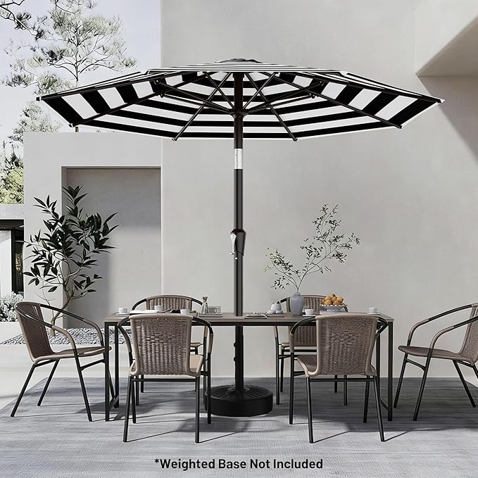 AreShark 9 FT Patio Umbrella for Outdoor, Outdoor Table Umbrella with Push Button Tilt and Crank, Outdoor Patio Umbrellas with 8 Sturdy Ribs for Market, Garden, Pool (Black & White Stripe)