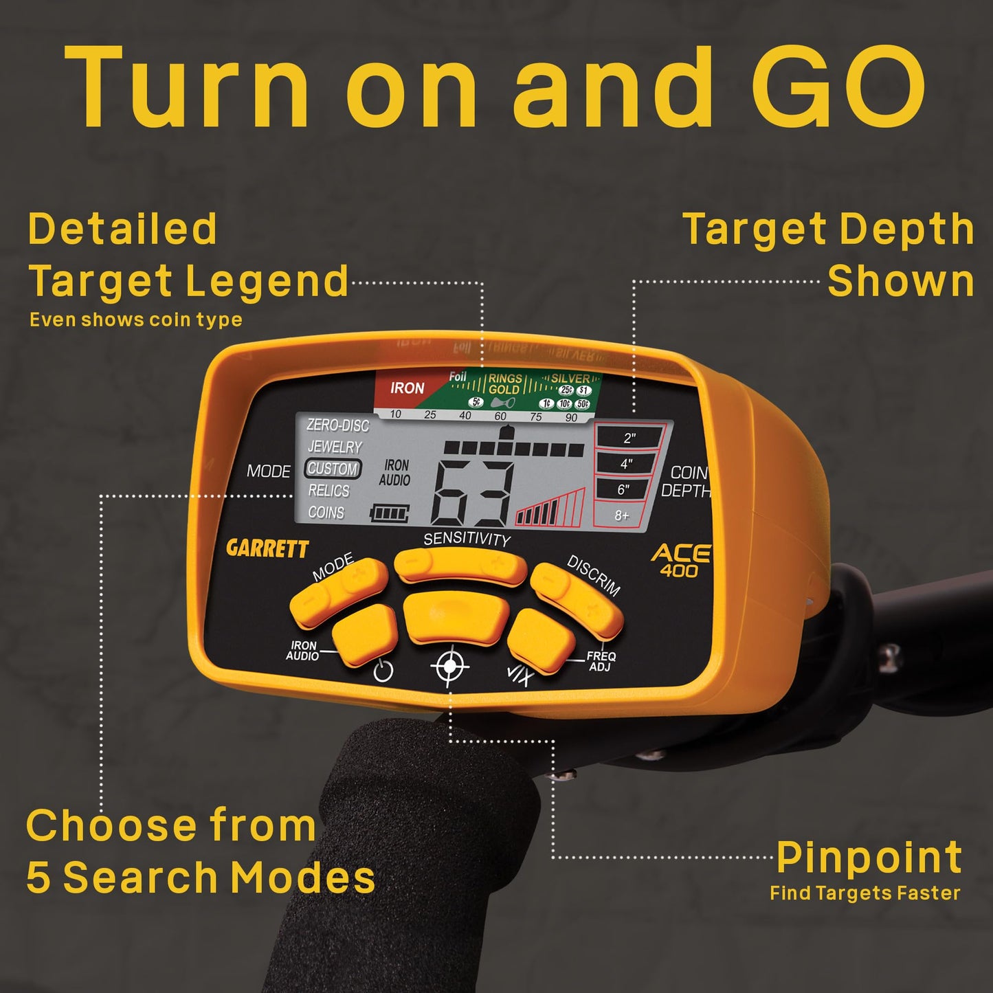 Garrett ACE 400 Metal Detector Bundle – Made in the USA - Digital Target ID, Iron Audio, Adjustable Frequency, Includes Pro-Pointer AT, Finders Box, & Searchcoil Cover