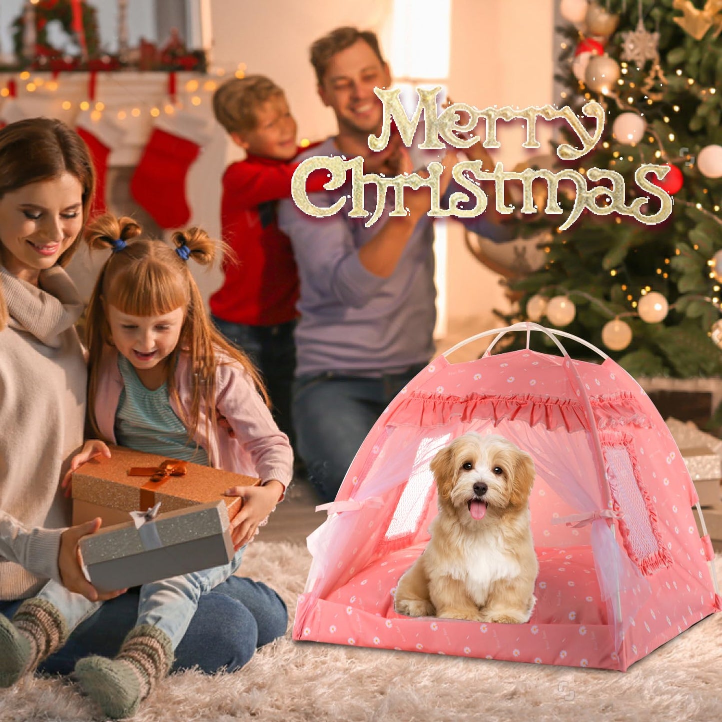SEIMMIE Cat Princess Bed Tent House - Kitty Cute Tent Indoor,Small Dog House Indoor/Outdoor Cave Nest Bed Small Dog Tent for Cat,Puppy Tent (15.7"x15.7"x14.5"/Pink)