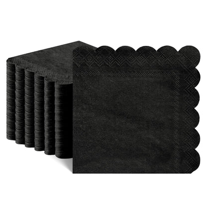 NatNarr 120 Pcs Cocktail Napkins Black Halloween Napkins Disposable Scalloped Bar Napkin Beverage Dessert Napkin for Halloween, Birthday, Coffee, Bar, Kitchen, 5 x 5 Inch