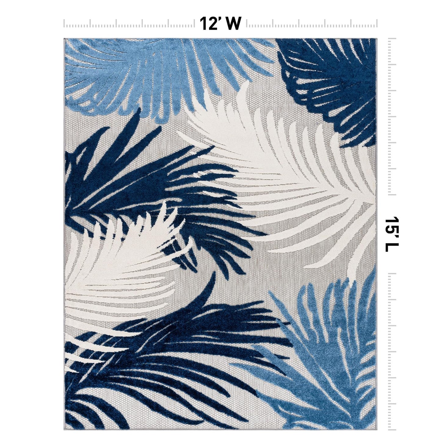 Rugshop Navy Lucca Contemporary Floral Indoor/Outdoor Area Rug Durable Polypropylene, Weather Resistant, Easy to Clean for Backyard, Deck and Outdoor Lounge 12' x 15'