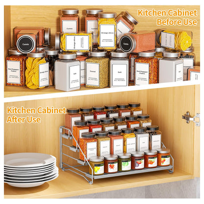 4 Tier Spice Rack for Cabinet, Spice Rack Organizer, Depth Adjustable Spice Holder for Countertop, Cupboard, Pantry, Seasoning Shelf, Metal, Black (1 Pack)
