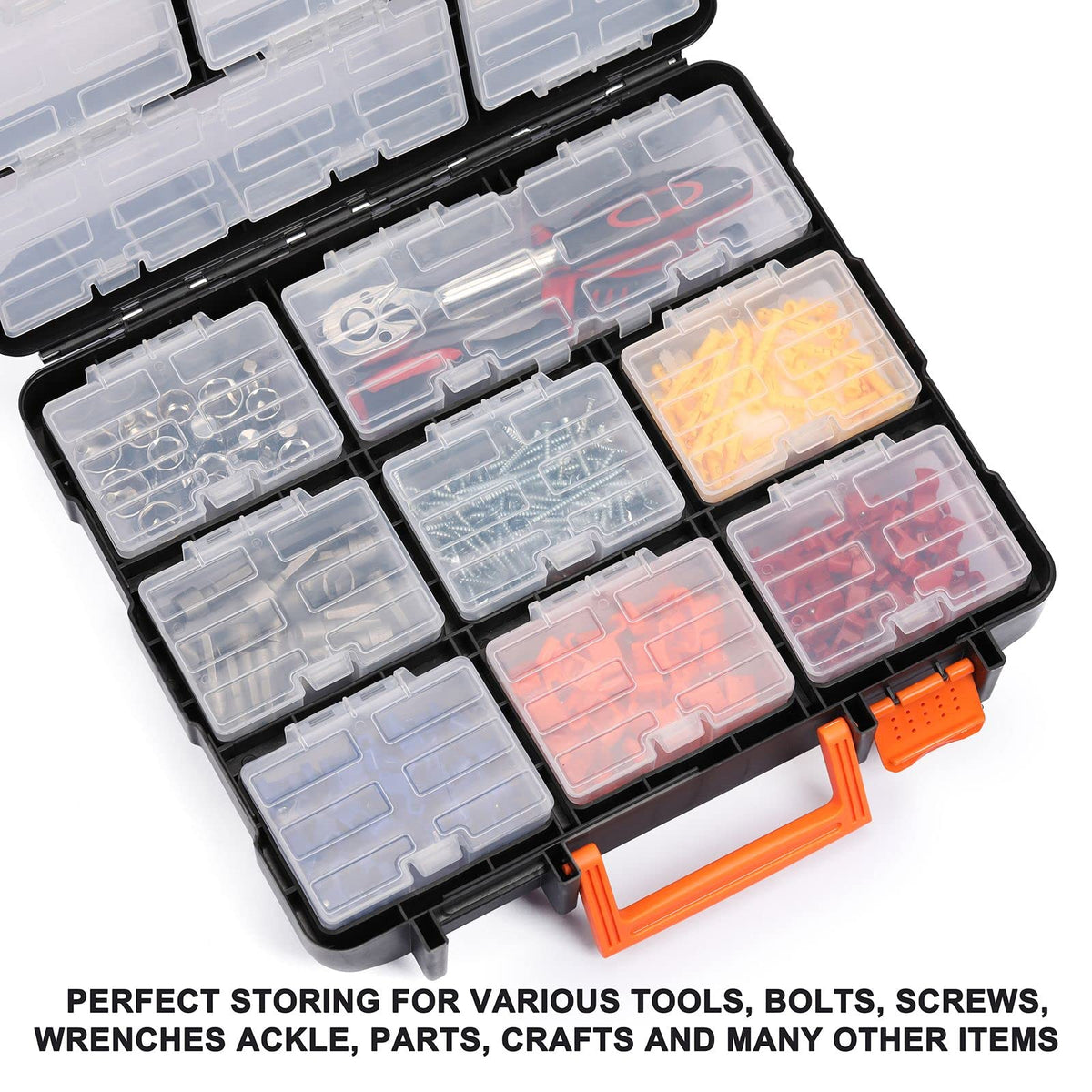 Mayouko 16 Compartments Detachable Toolbox Organizer,Hardware Organizer Box with Removable Sections,Carrying Storage Case for Patts,Screws,Bolts,Nuts,Toys