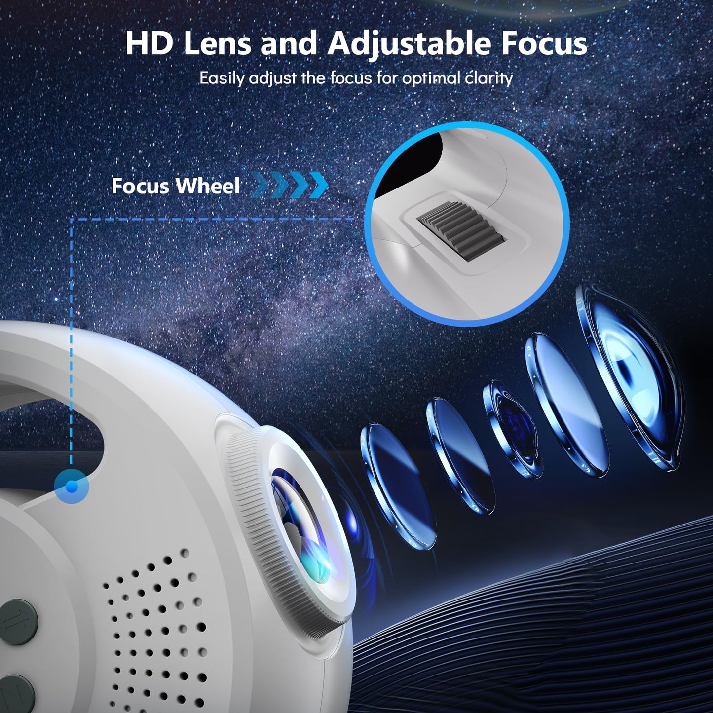 Rossetta 3D Galaxy Projector, 60 Scenes Adjustable Focal Planetarium Projector with Bluetooth Speaker, Timer & Remote Control, Ceiling Projector for Bedroom, Kids Room, Party, Gift for Kids & Adults