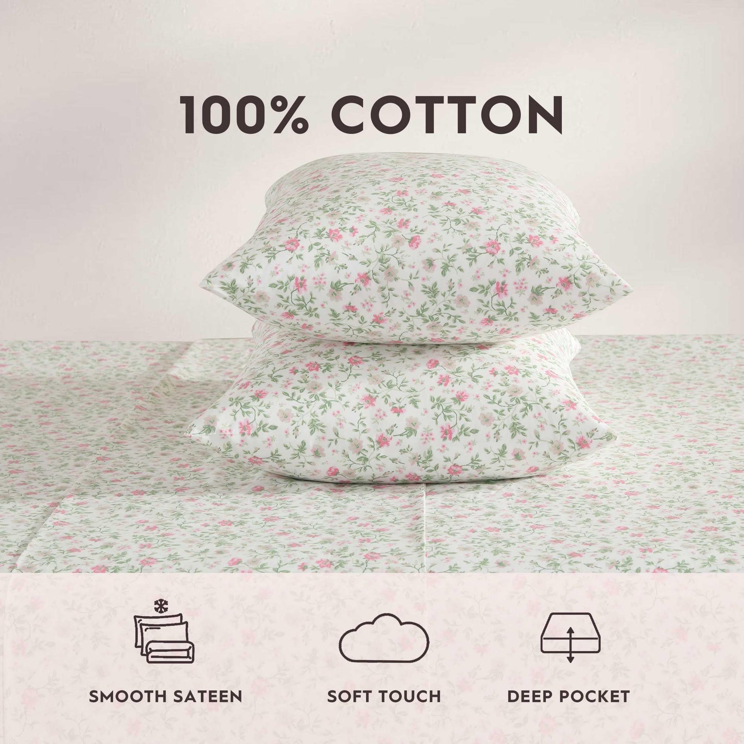 Laura Ashley - King Sheet Set, Super Soft Cotton Percale Bedding Set with Matching Shams, Oeko-Tex Certified (Bonnie Pink, King)