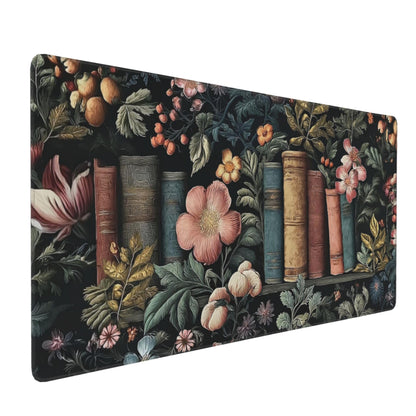 Dark Academia Desk Mat, Floral & Book Pattern XXL Mouse Pad with Anti-Slip Base & Stitched Edges, Large Desk Pad for Computer Keyboard, Office & Home Decor for Women