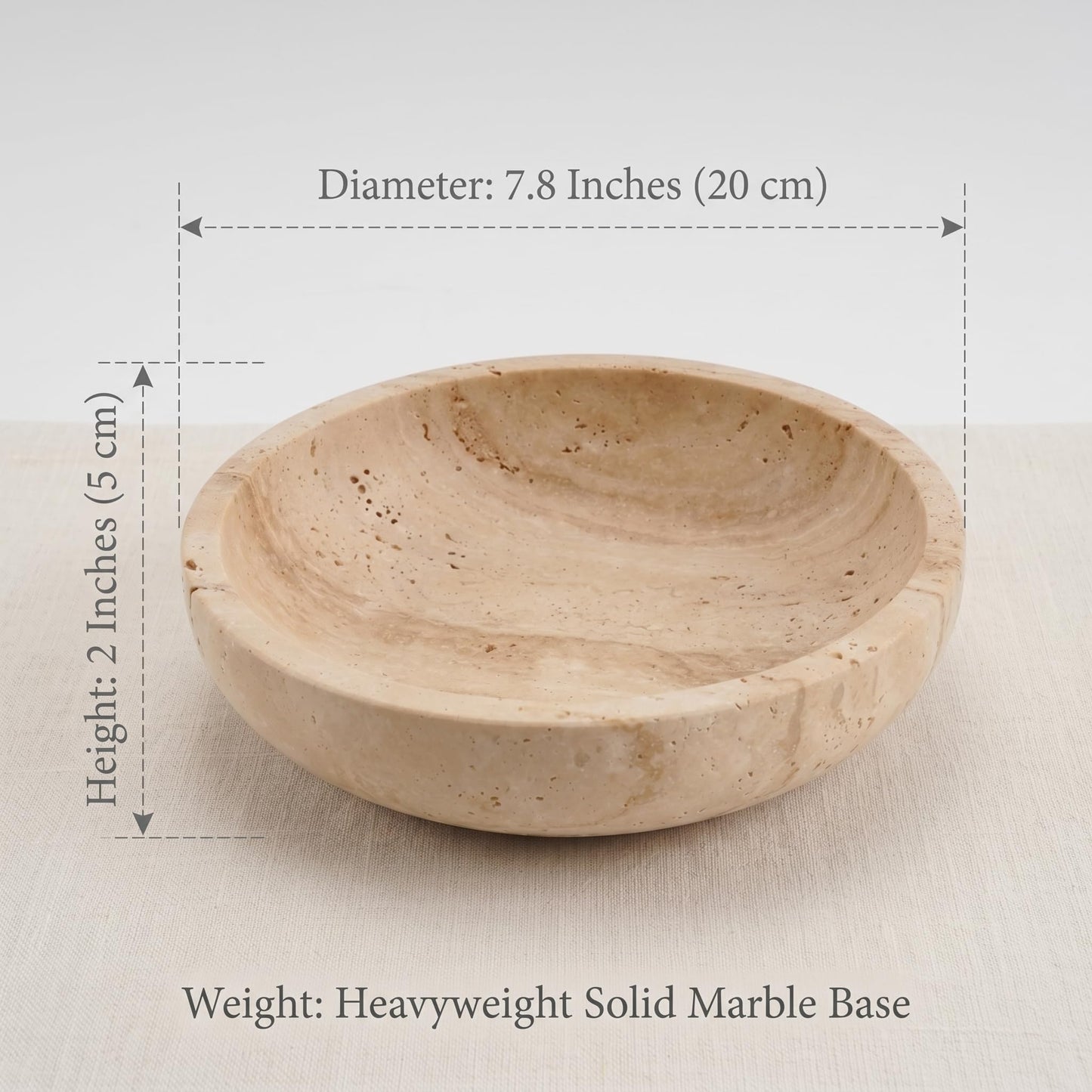 Natural Marble Travertine Decorative Bowl: 7.8" Honed Yellow Stone Catch All Bowl for Keys Entryway Table - Organic Modern Centerpiece Key Dish for Coffee Table Decor, Bedside Ring Jewelry Holder Tray