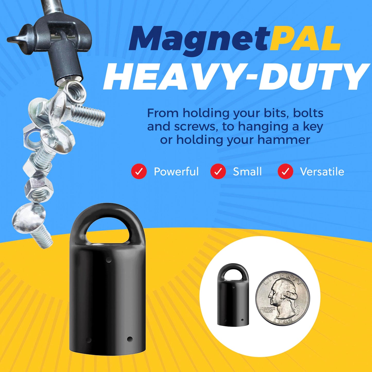 MagnetPAL Heavy-Duty Neodymium Anti-Rust Magnet, Magnetic Stud Finder, Hide-A-Key, Tool Holder & Retrieval, Most Powerful Magnet 12lb Pull, Indoor or Outdoor Multi Use Tools, Quick Release Keys Red