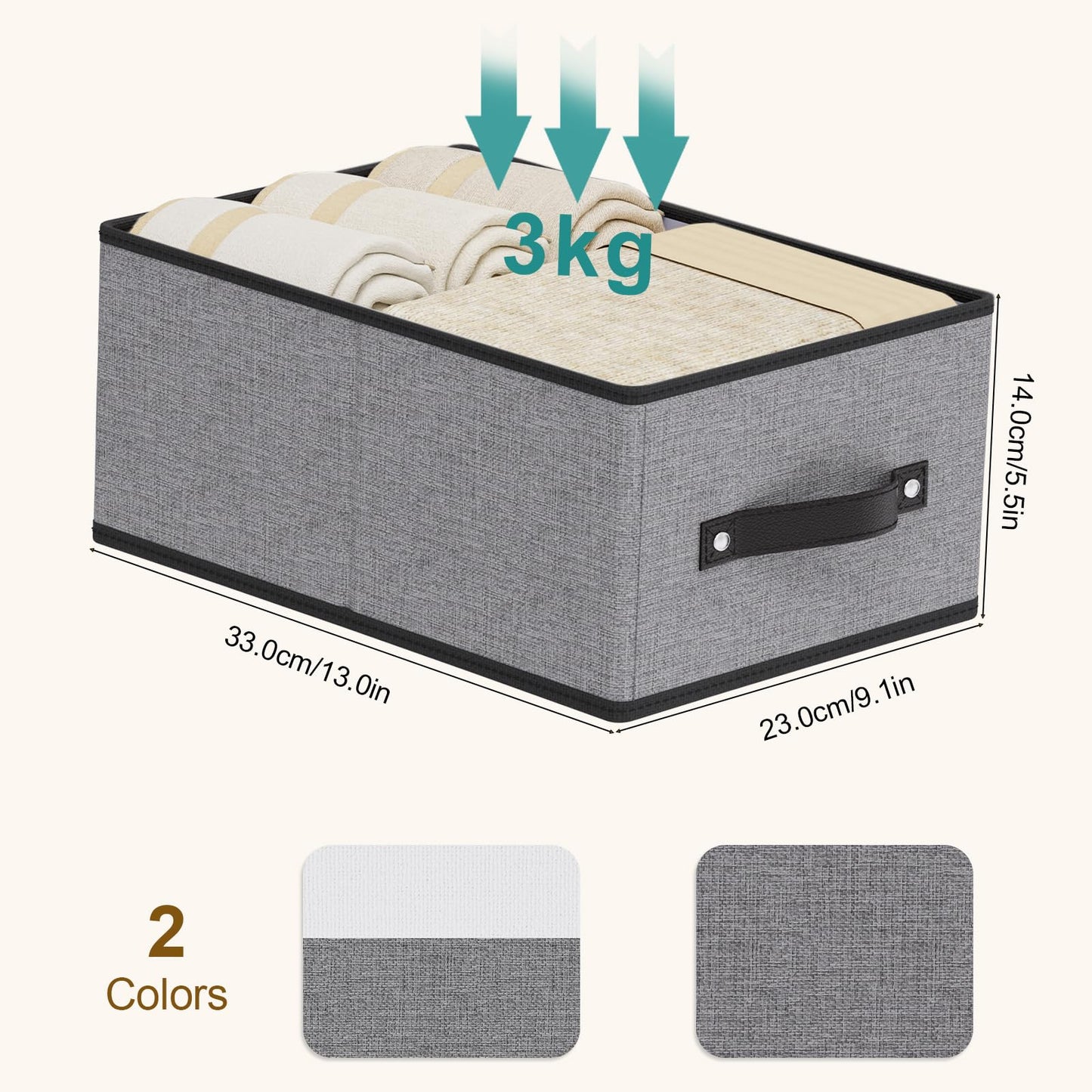 YheenLf Foldable Storage Boxes, Storage Baskets with Handles, Fabric Cube Organizer Bins for Shelves Bedroom Laundry, 13 × 9.1 × 5.5 Inch, Gray, 4-Pack