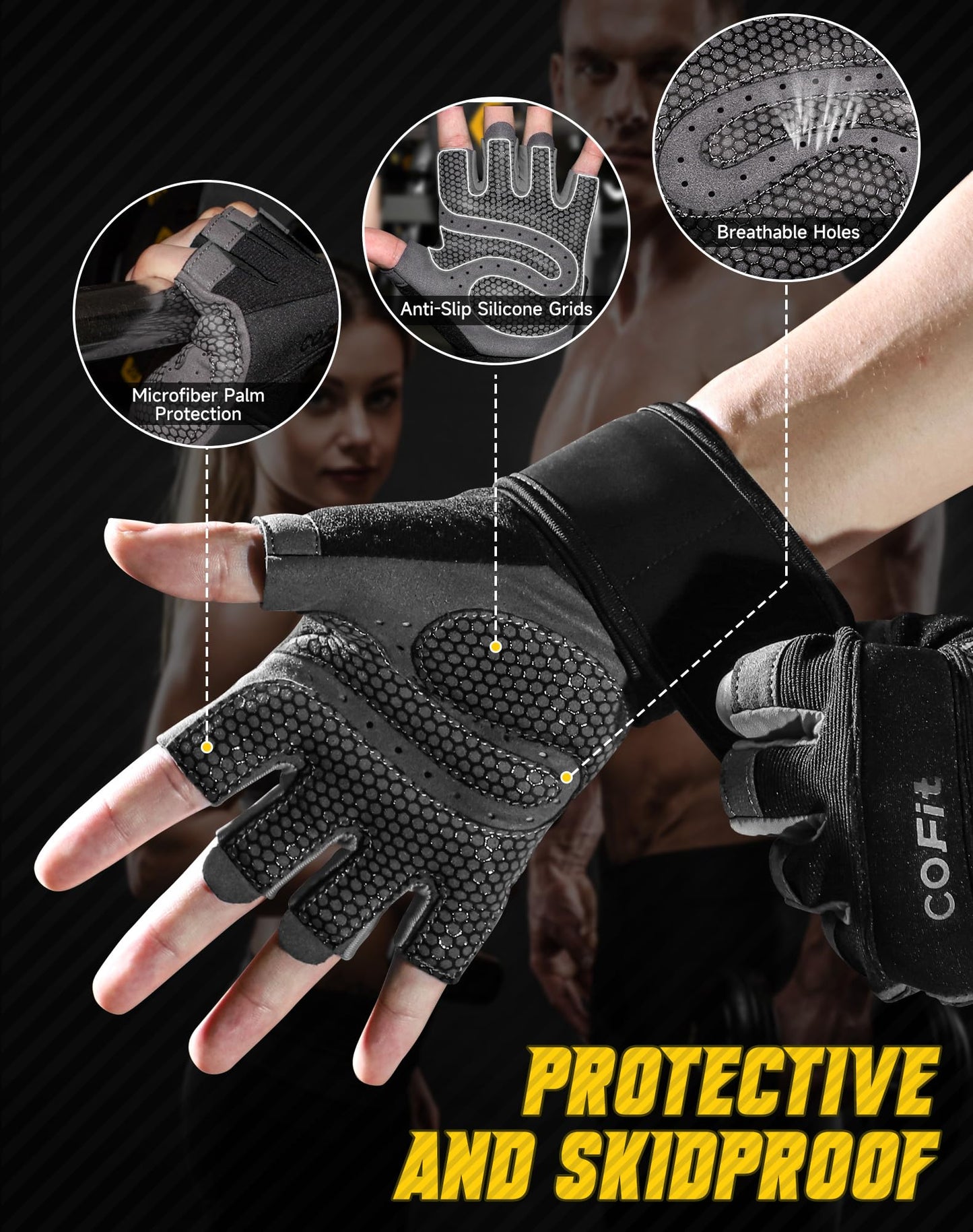 COFIT Breathable Workout Gloves, Antislip Weight Lifting Gym Gloves for Men Women, Superior Grip & Palm Protection for Weightlifting, Fitness, Exercise, Training