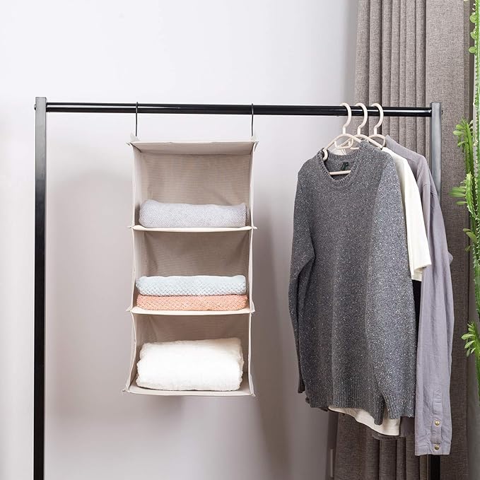 Hanging Closet Organizer, Easy Mount Foldable 3-Shelf Hanging Closet Wardrobe