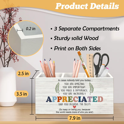 Yjeslw Inspirational Pen Holder Organizer for Desk Accessories, Teacher Appreciation Gifts, You Are Amazing Motivational Quote Wooden Box Sign Desk Decorations for School Office Tabletop Decor