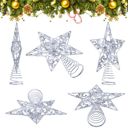 Blulu Christmas Star Tree Topper 10 Inch Glittered 3D Metal Star Treetop Topper Christmas Hollow Sequin Tree Decoration for Xmas Holiday Party Decoration Indoor(Silver)