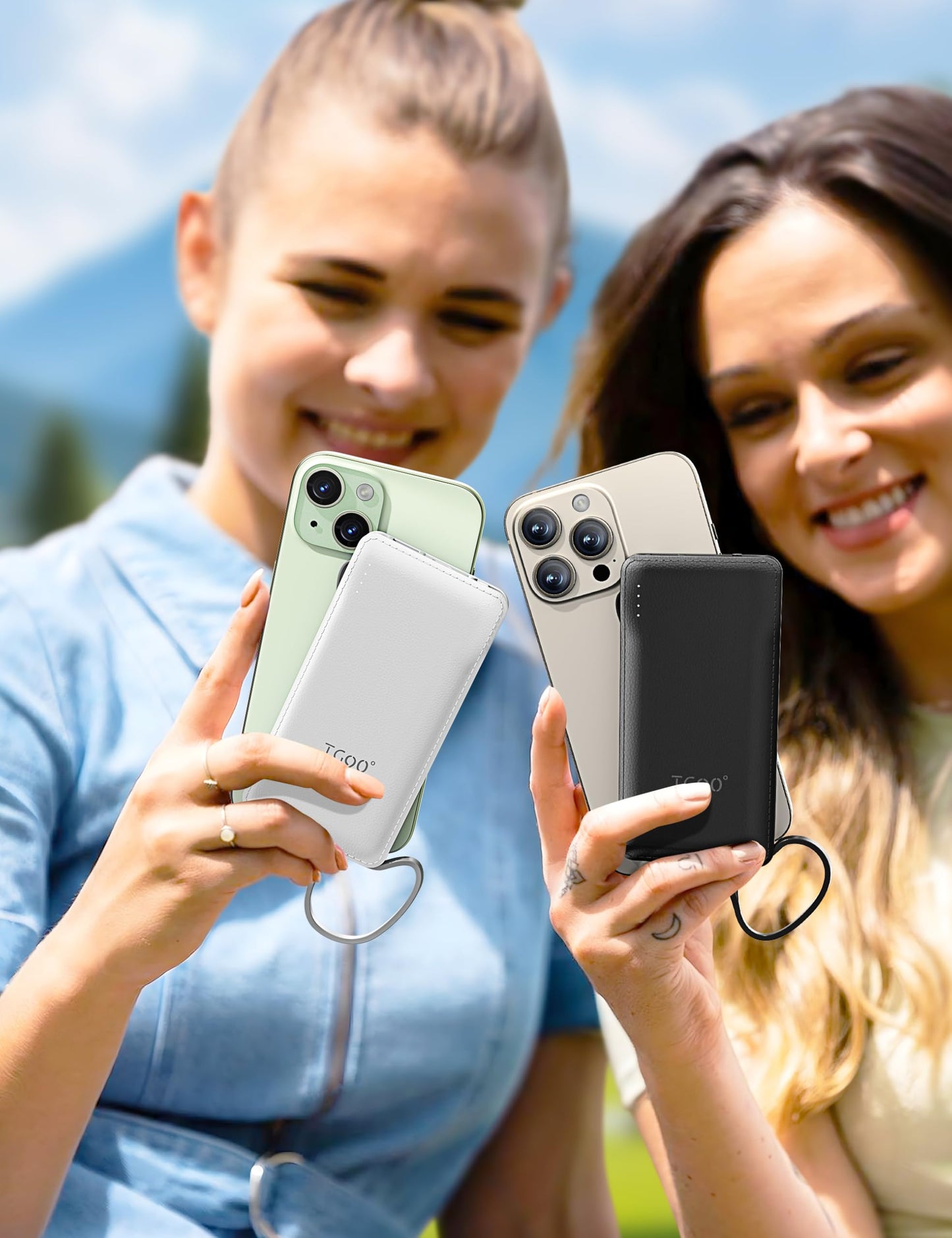 TG90° Portable Charger 10000mah Cell Phone Battery Backup, Ultra Slim Power Bank with Built in Lightning and USB-C Cable, Portable Phone Charger Battery Packs Compatible with iPhone Android Phones