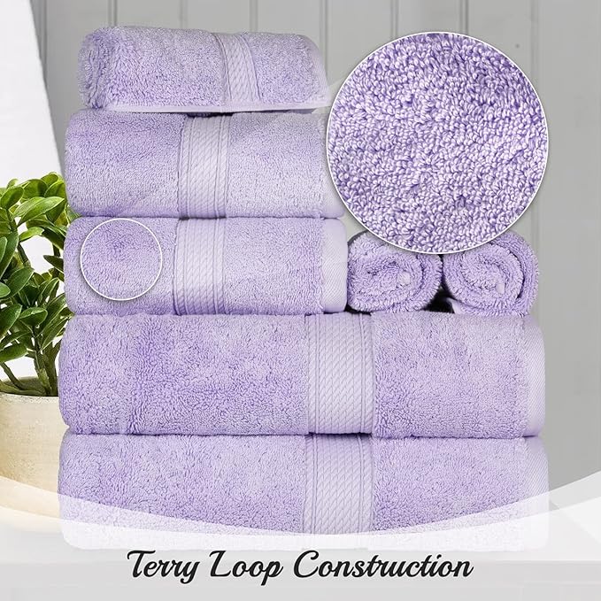 SUPERIOR Egyptian Cotton Pile 8 Piece Towel Set, Includes 2 Bath, 2 Hand