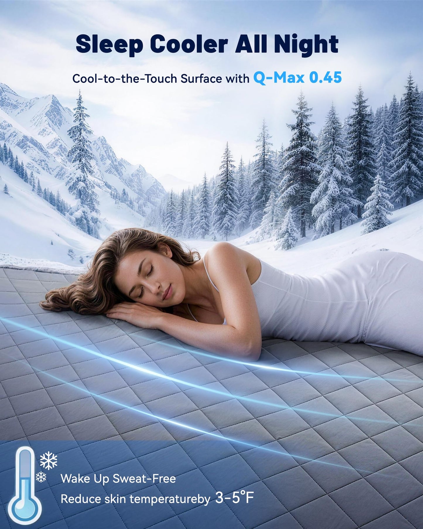 Welfibr Cooling Mattress Pad for Hot Sleepers Noiseless Mattress Protector Bed Cooling Pad 3 x Breathable Mattress Topper Q-Max 0.45 Cool Touch, 3D Mesh Deep Pocket Bed Cooling Cover Grey King