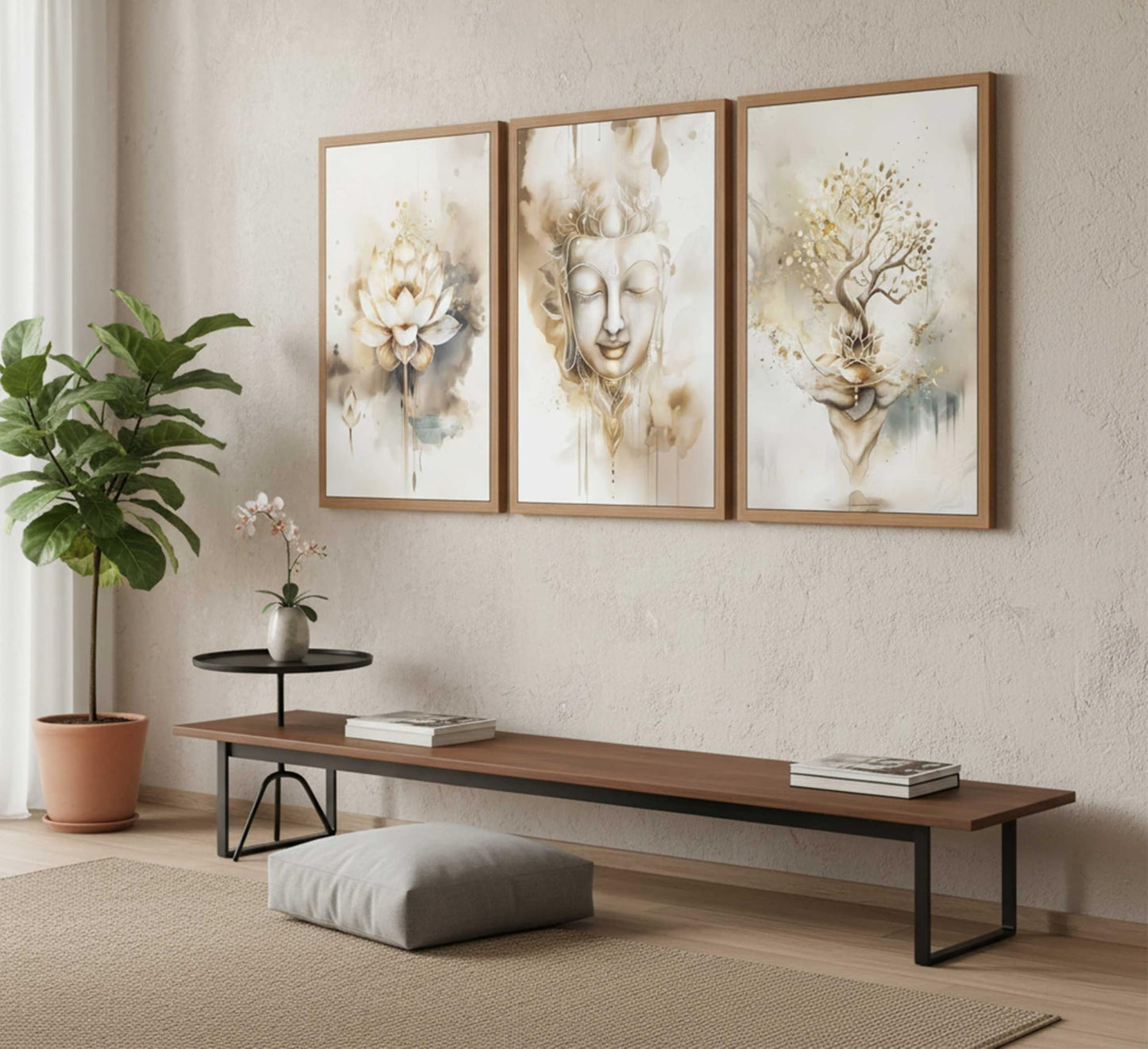 3Pcs Zen Canvas Wall Art Tree of Life Lotus Flower, Buddha Painting Pictures Wall Decor Poster Print Artwork For Living Room Yoga Room Hotel Bedroom Home Decoration Unframed