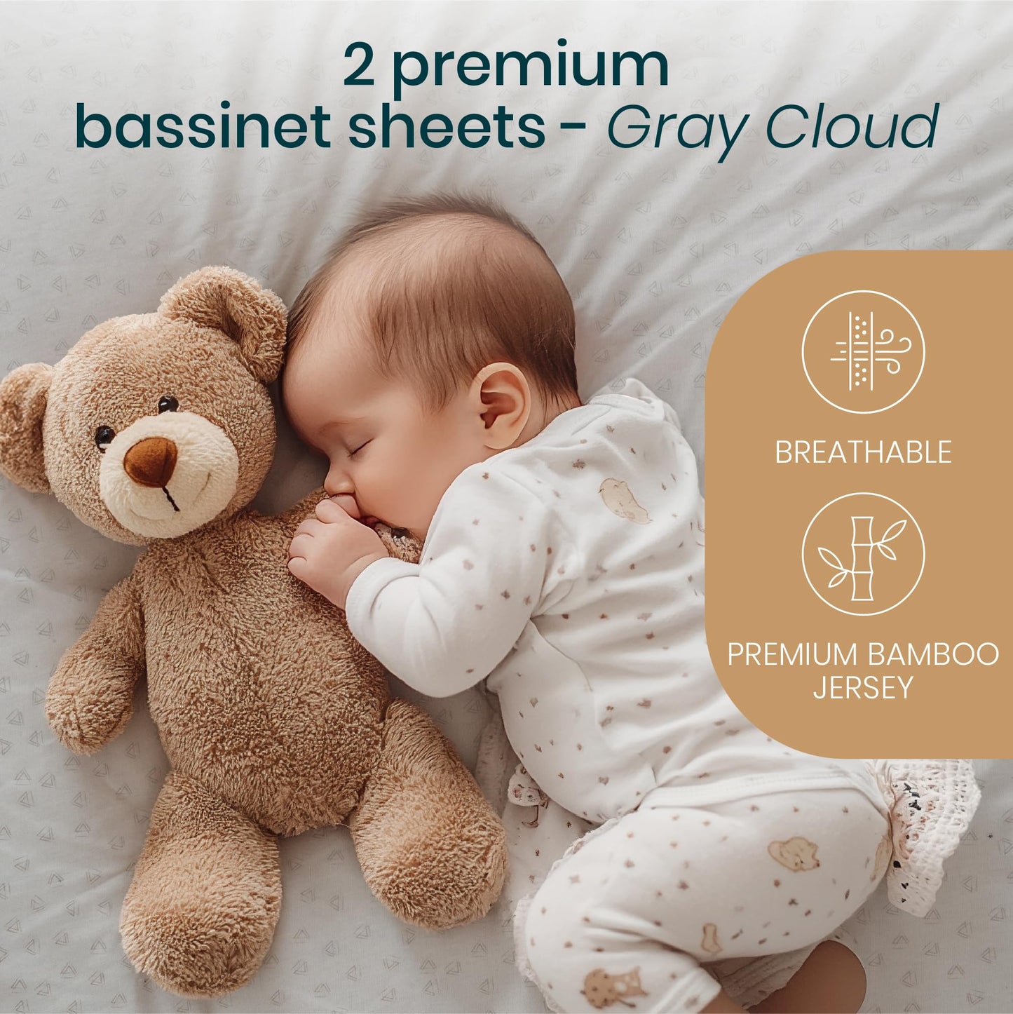Tutti Bambini CoZee Crib Fitted Sheets (2 Pack) - Grey/Cloud 100% Cotton Sheets - For CoZee Bedside Crib