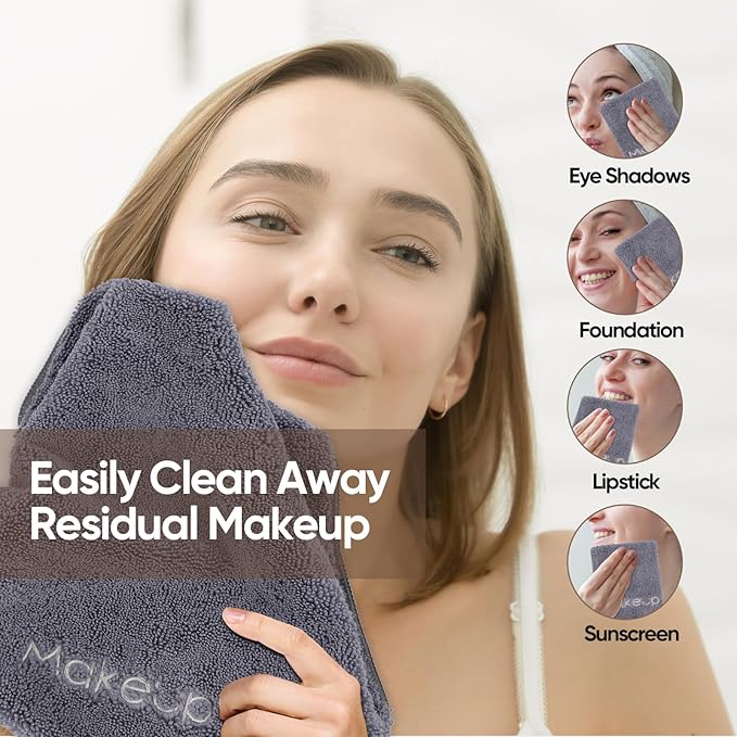 HOMEXCEL Makeup Remover Wash Cloth 6 Pack, Soft Quick Dry Facial Cleansing