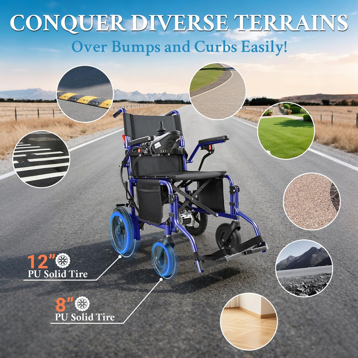 YF001 Zygenair 20" Wider Electric Wheelchair 330 Lbs Capacity Electric Wheelchairs for Adults, Foldable Power Wheelchair Lightweight Motorized Mobility Chair with 12Ah Lithium Battery (Purple, Max)